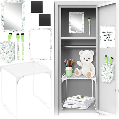Magnetic Locker Marble Accessories Kit Pale Yellow Back to School Essentials Locker Organizer Supplies Include Mirror Whiteboard Pen Shelf Magnet Magnetic Buckle Back to School Essentials