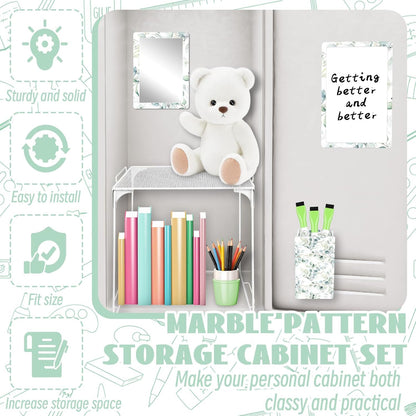 Magnetic Locker Marble Accessories Kit Pale Yellow Back to School Essentials Locker Organizer Supplies Include Mirror Whiteboard Pen Shelf Magnet Magnetic Buckle Back to School Essentials