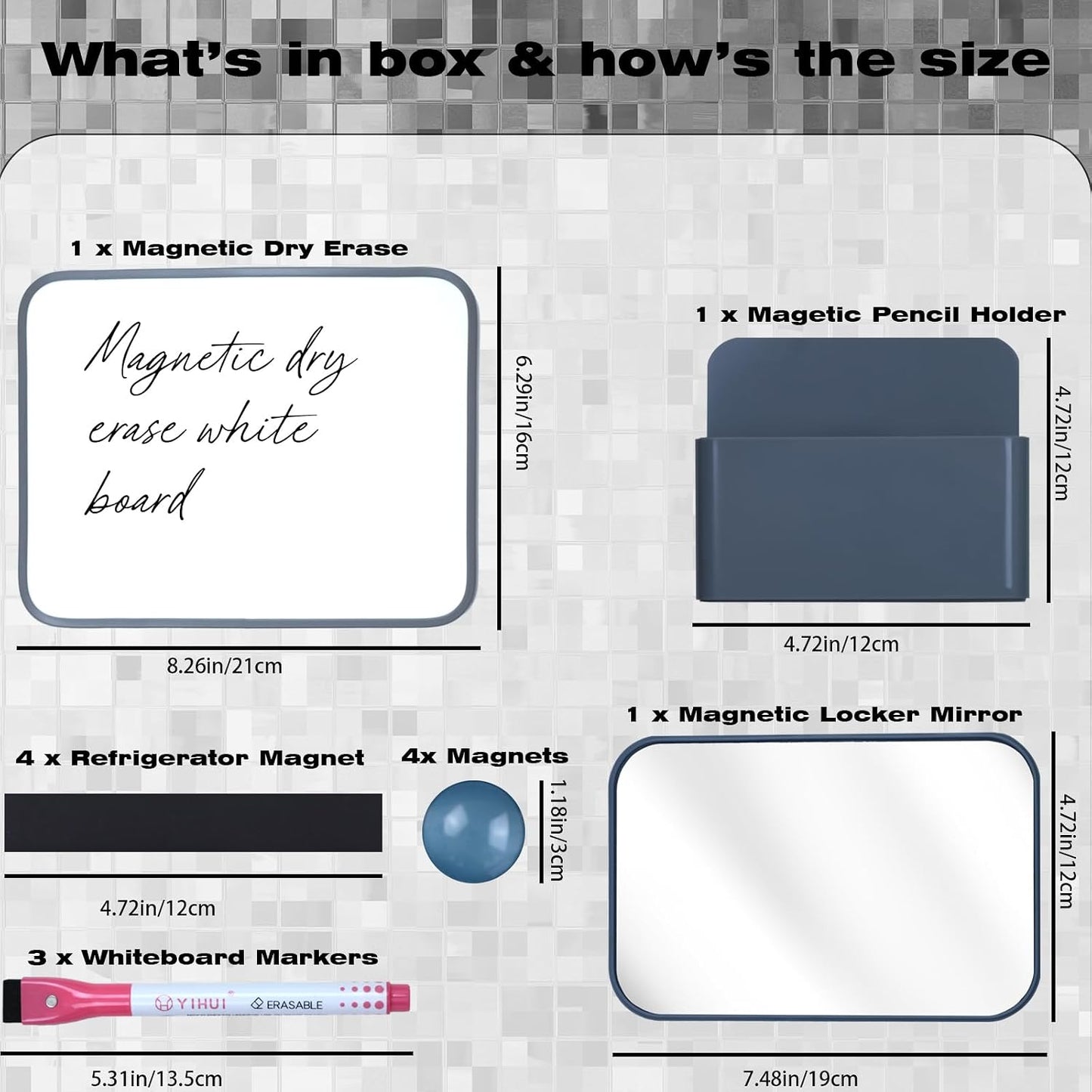 Magnetic Locker Marble Accessories Kit Pale Yellow Back to School Essentials Locker Organizer Supplies Include Mirror Whiteboard Pen Shelf Magnet Magnetic Buckle Back to School Essentials