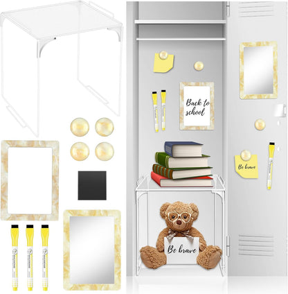 Magnetic Locker Marble Accessories Kit Pale Yellow Back to School Essentials Locker Organizer Supplies Include Mirror Whiteboard Pen Shelf Magnet Magnetic Buckle Back to School Essentials