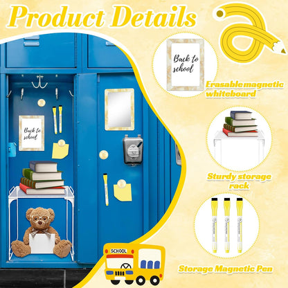 Magnetic Locker Marble Accessories Kit Pale Yellow Back to School Essentials Locker Organizer Supplies Include Mirror Whiteboard Pen Shelf Magnet Magnetic Buckle Back to School Essentials