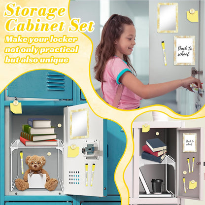 Magnetic Locker Marble Accessories Kit Pale Yellow Back to School Essentials Locker Organizer Supplies Include Mirror Whiteboard Pen Shelf Magnet Magnetic Buckle Back to School Essentials