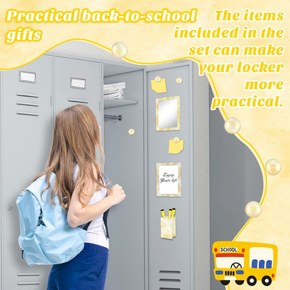 Magnetic Locker Marble Accessories Kit Pale Yellow Back to School Essentials Locker Organizer Supplies Include Mirror Whiteboard Pen Shelf Magnet Magnetic Buckle Back to School Essentials
