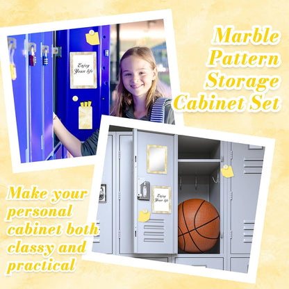 Magnetic Locker Marble Accessories Kit Pale Yellow Back to School Essentials Locker Organizer Supplies Include Mirror Whiteboard Pen Shelf Magnet Magnetic Buckle Back to School Essentials
