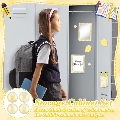 Magnetic Locker Marble Accessories Kit Pale Yellow Back to School Essentials Locker Organizer Supplies Include Mirror Whiteboard Pen Shelf Magnet Magnetic Buckle Back to School Essentials