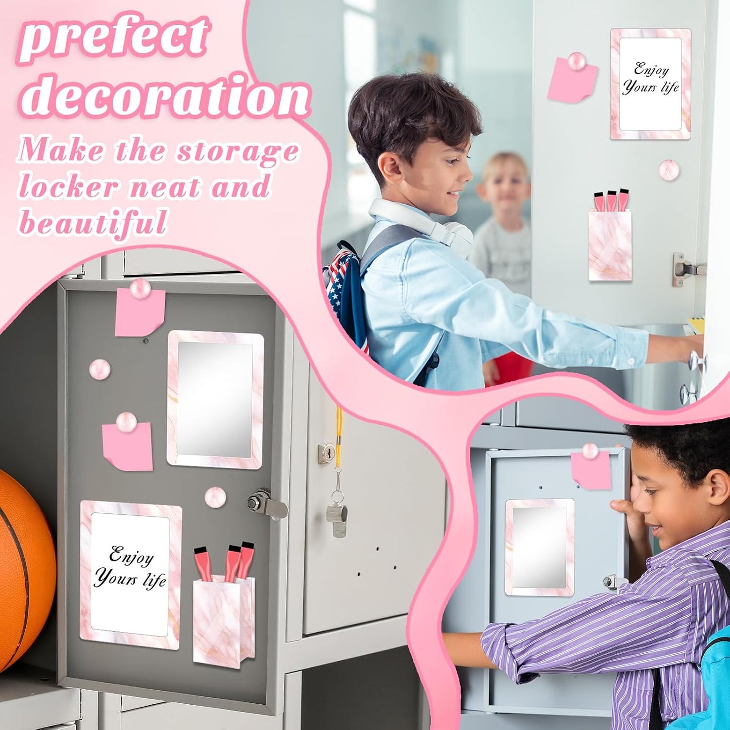 Magnetic Locker Marble Accessories Kit Pale Yellow Back to School Essentials Locker Organizer Supplies Include Mirror Whiteboard Pen Shelf Magnet Magnetic Buckle Back to School Essentials