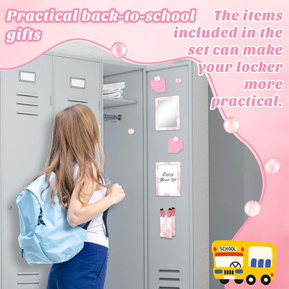 Magnetic Locker Marble Accessories Kit Pale Yellow Back to School Essentials Locker Organizer Supplies Include Mirror Whiteboard Pen Shelf Magnet Magnetic Buckle Back to School Essentials