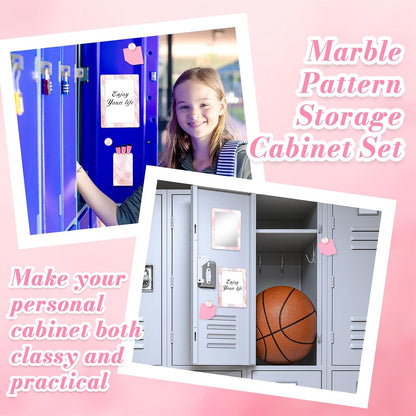Magnetic Locker Marble Accessories Kit Pale Yellow Back to School Essentials Locker Organizer Supplies Include Mirror Whiteboard Pen Shelf Magnet Magnetic Buckle Back to School Essentials
