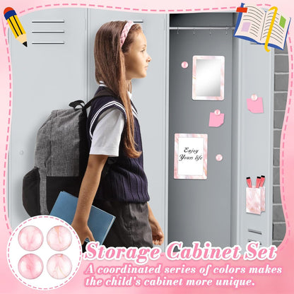 Magnetic Locker Marble Accessories Kit Pale Yellow Back to School Essentials Locker Organizer Supplies Include Mirror Whiteboard Pen Shelf Magnet Magnetic Buckle Back to School Essentials