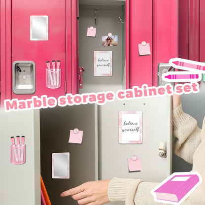 Magnetic Locker Marble Accessories Kit Pale Yellow Back to School Essentials Locker Organizer Supplies Include Mirror Whiteboard Pen Shelf Magnet Magnetic Buckle Back to School Essentials