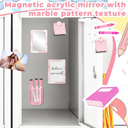 Magnetic Locker Marble Accessories Kit Pale Yellow Back to School Essentials Locker Organizer Supplies Include Mirror Whiteboard Pen Shelf Magnet Magnetic Buckle Back to School Essentials