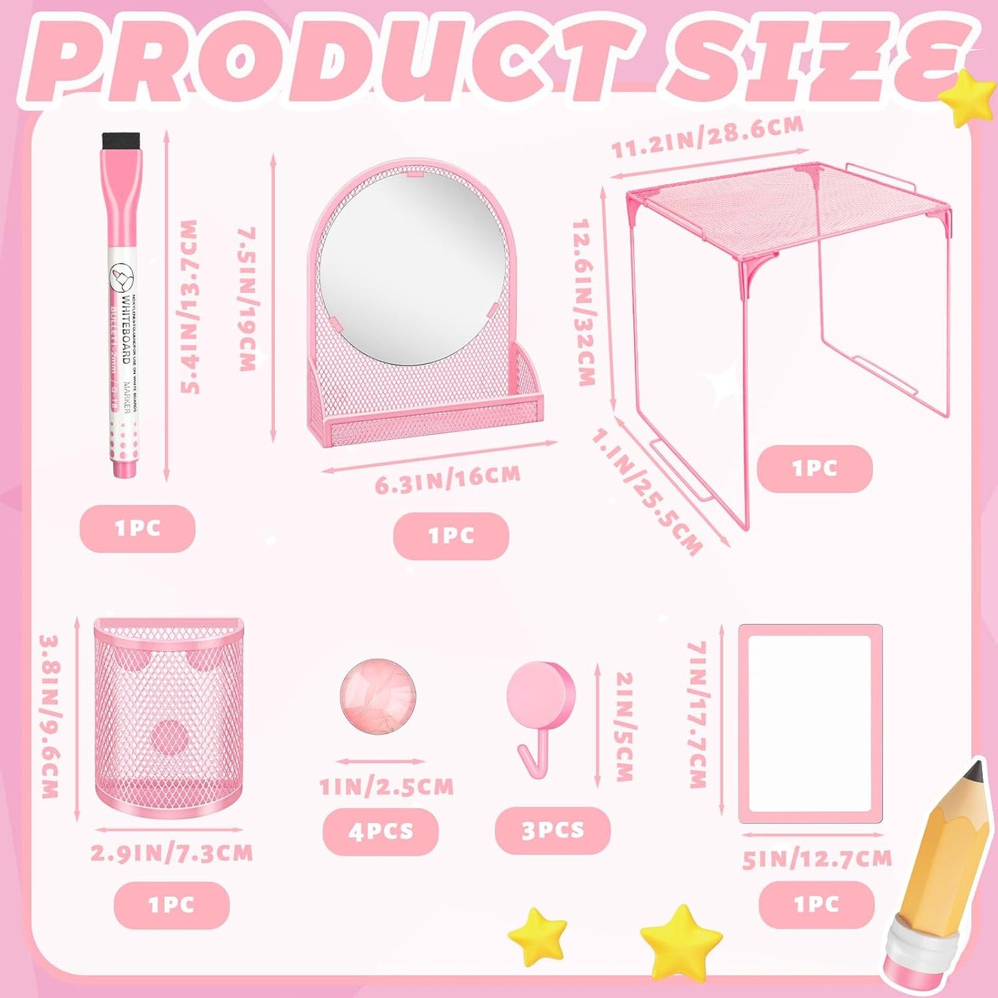 Magnetic Locker Marble Accessories Kit Pale Yellow Back to School Essentials Locker Organizer Supplies Include Mirror Whiteboard Pen Shelf Magnet Magnetic Buckle Back to School Essentials
