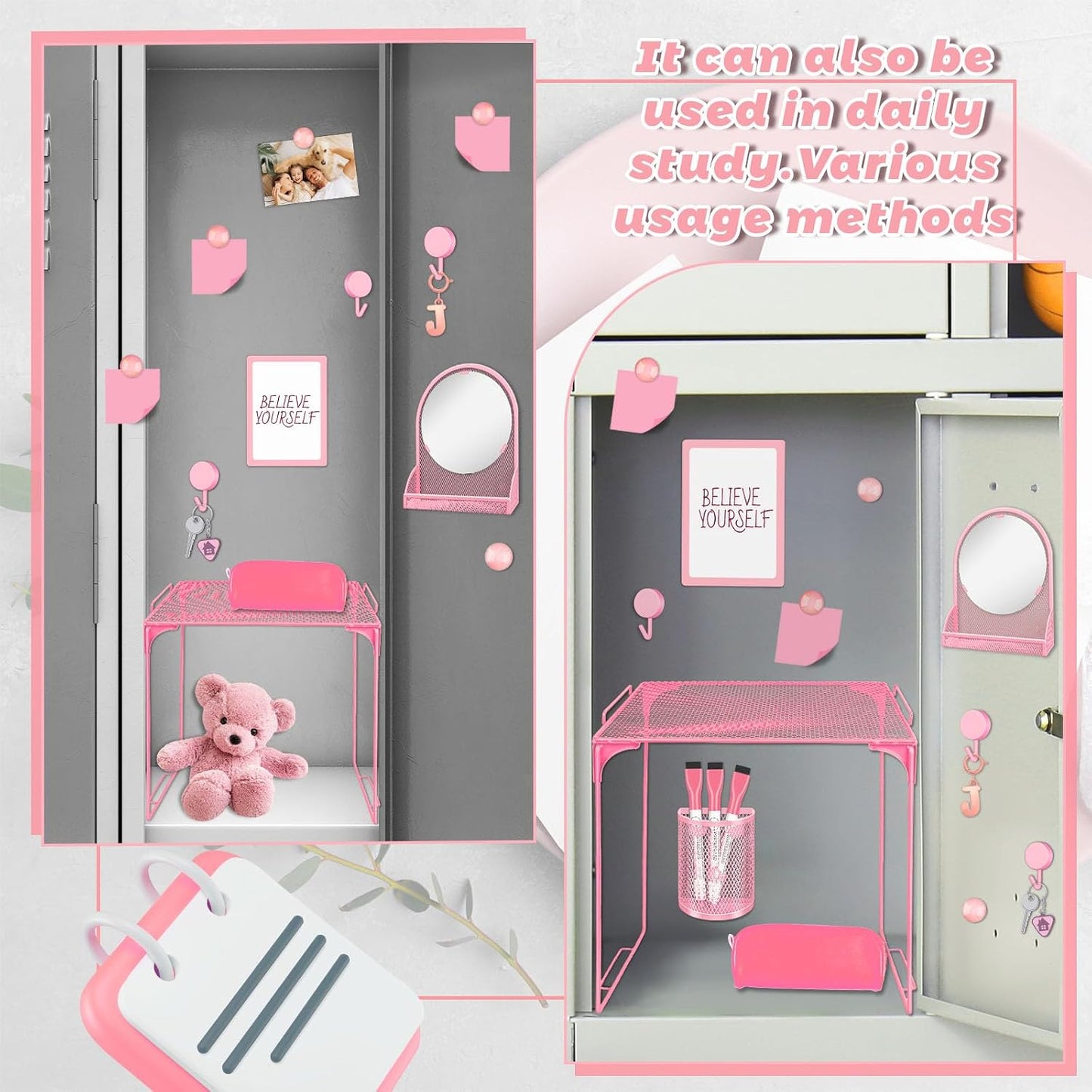 Magnetic Locker Marble Accessories Kit Pale Yellow Back to School Essentials Locker Organizer Supplies Include Mirror Whiteboard Pen Shelf Magnet Magnetic Buckle Back to School Essentials