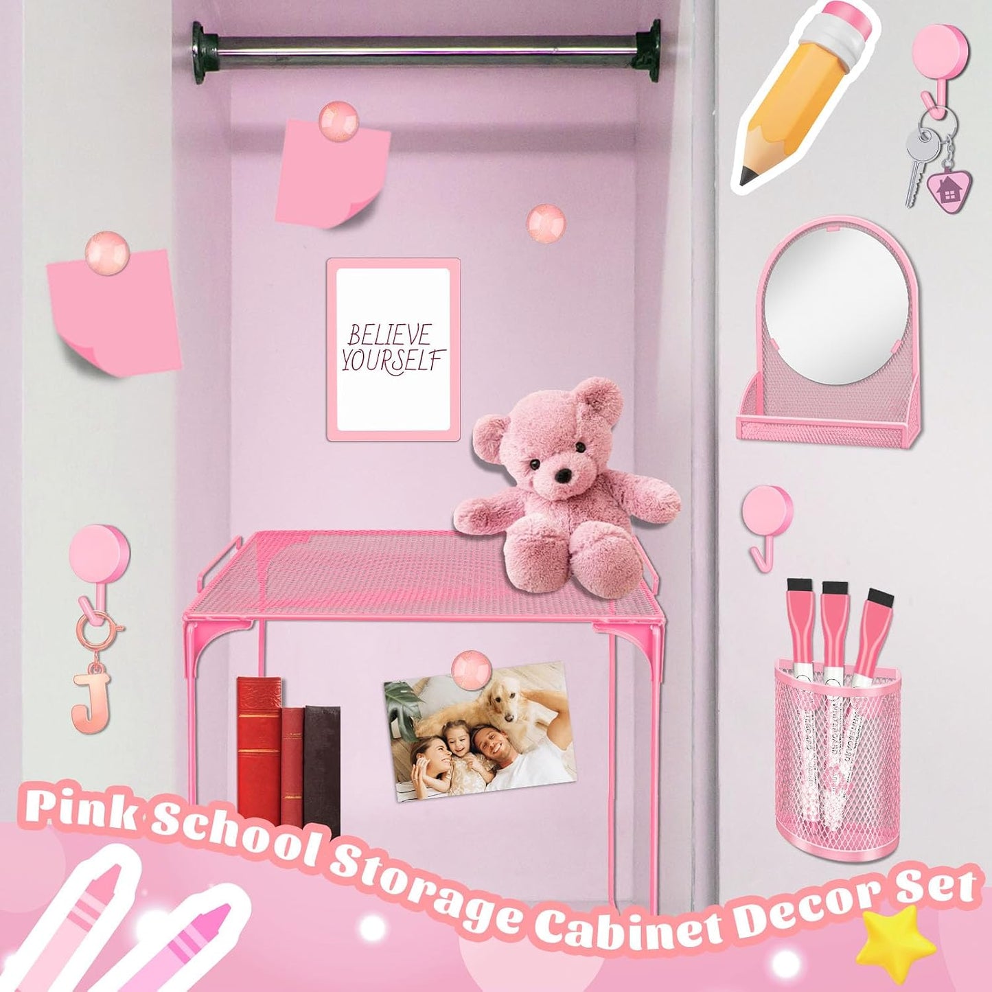 Magnetic Locker Marble Accessories Kit Pale Yellow Back to School Essentials Locker Organizer Supplies Include Mirror Whiteboard Pen Shelf Magnet Magnetic Buckle Back to School Essentials