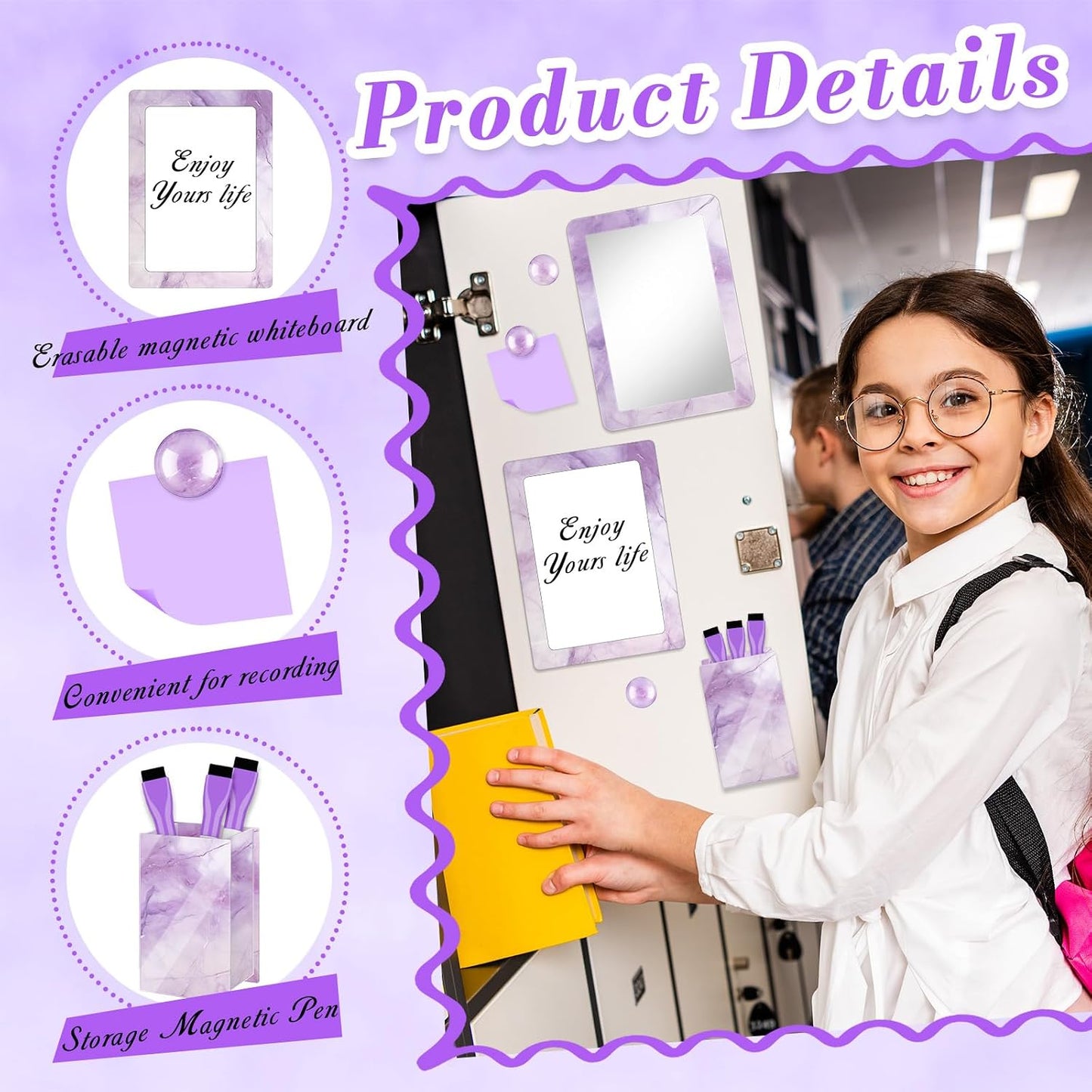 Magnetic Locker Marble Accessories Kit Pale Yellow Back to School Essentials Locker Organizer Supplies Include Mirror Whiteboard Pen Shelf Magnet Magnetic Buckle Back to School Essentials