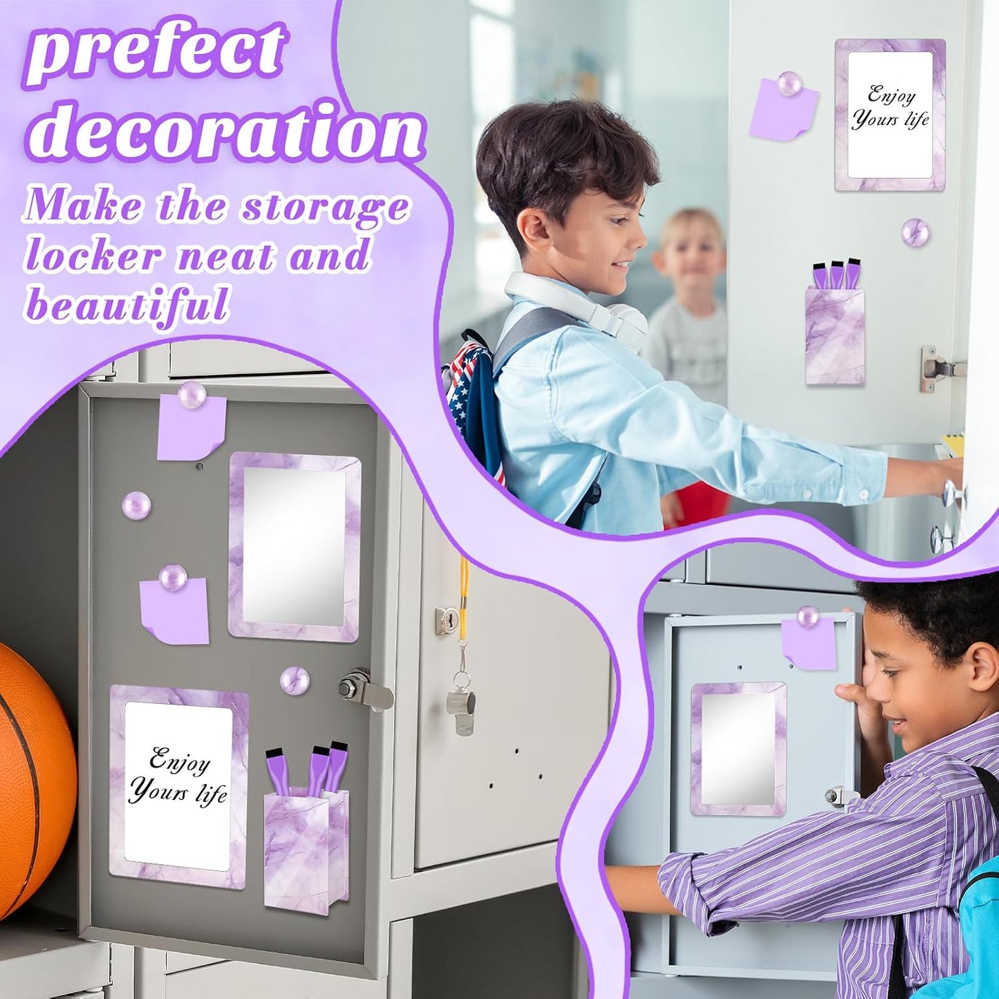 Magnetic Locker Marble Accessories Kit Pale Yellow Back to School Essentials Locker Organizer Supplies Include Mirror Whiteboard Pen Shelf Magnet Magnetic Buckle Back to School Essentials