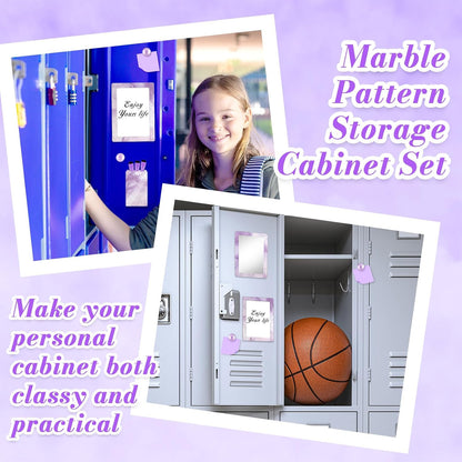 Magnetic Locker Marble Accessories Kit Pale Yellow Back to School Essentials Locker Organizer Supplies Include Mirror Whiteboard Pen Shelf Magnet Magnetic Buckle Back to School Essentials