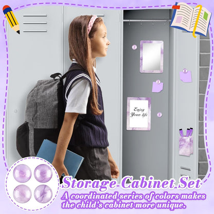 Magnetic Locker Marble Accessories Kit Pale Yellow Back to School Essentials Locker Organizer Supplies Include Mirror Whiteboard Pen Shelf Magnet Magnetic Buckle Back to School Essentials