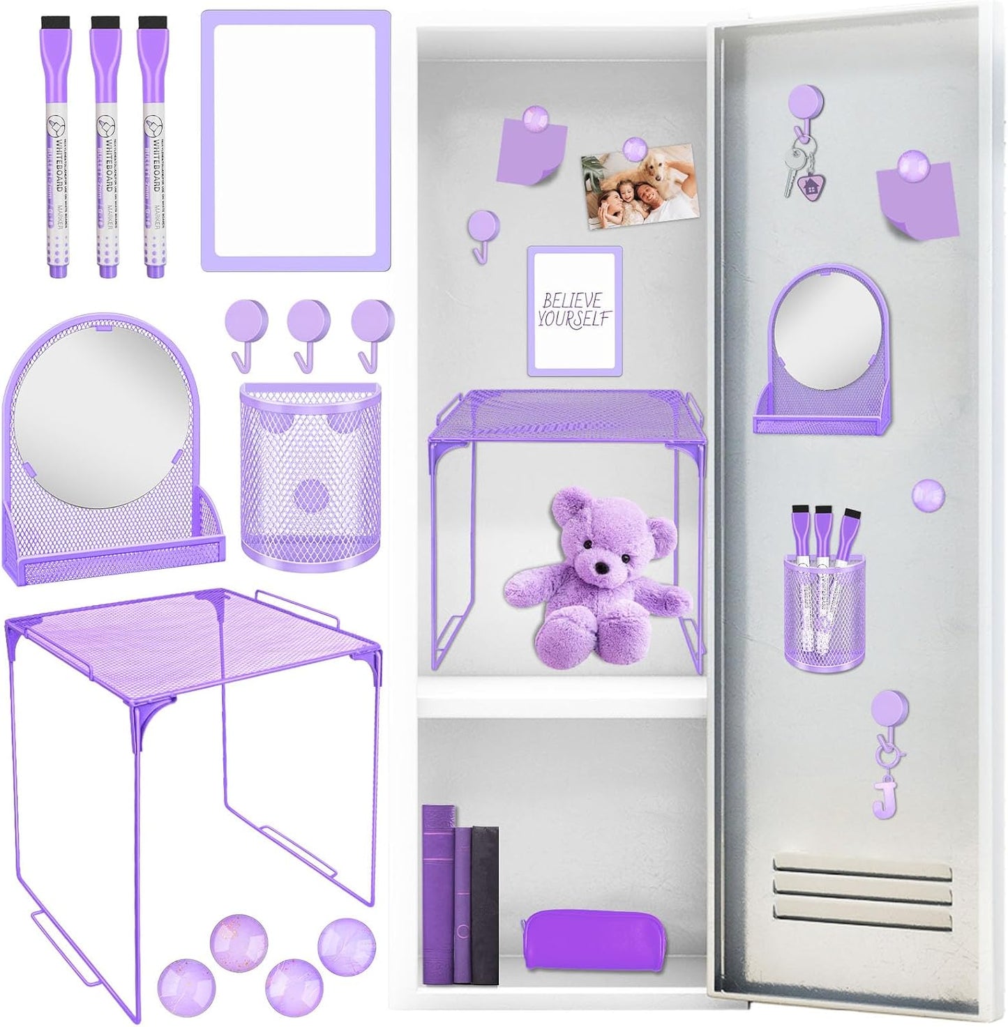 Magnetic Locker Marble Accessories Kit Pale Yellow Back to School Essentials Locker Organizer Supplies Include Mirror Whiteboard Pen Shelf Magnet Magnetic Buckle Back to School Essentials