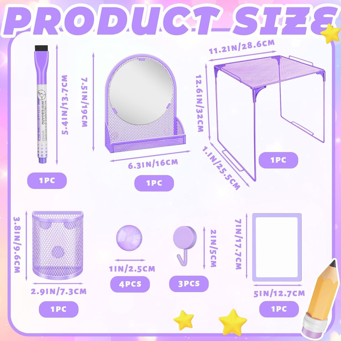 Magnetic Locker Marble Accessories Kit Pale Yellow Back to School Essentials Locker Organizer Supplies Include Mirror Whiteboard Pen Shelf Magnet Magnetic Buckle Back to School Essentials