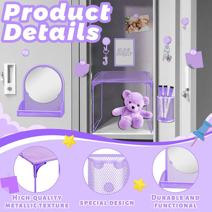 Magnetic Locker Marble Accessories Kit Pale Yellow Back to School Essentials Locker Organizer Supplies Include Mirror Whiteboard Pen Shelf Magnet Magnetic Buckle Back to School Essentials