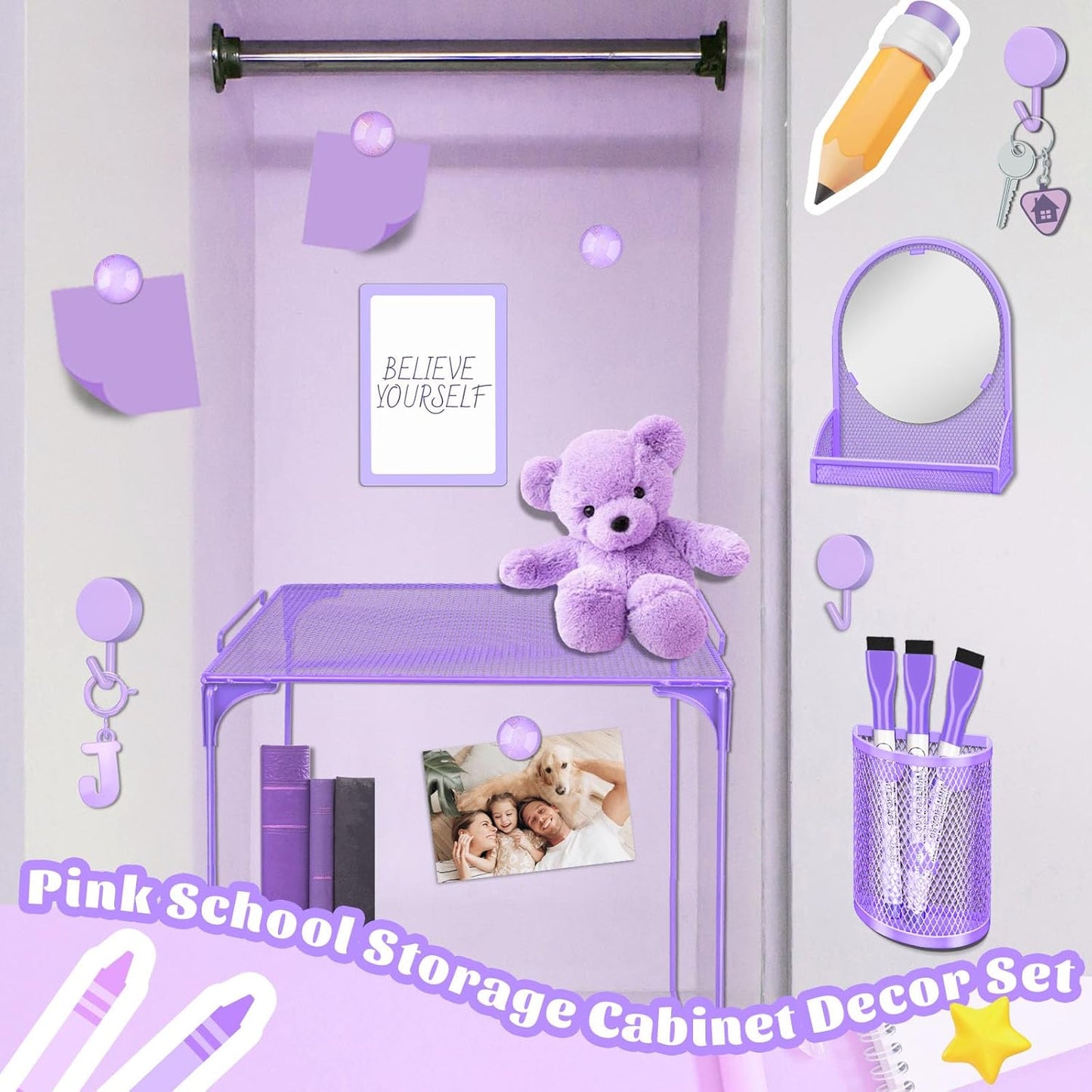 Magnetic Locker Marble Accessories Kit Pale Yellow Back to School Essentials Locker Organizer Supplies Include Mirror Whiteboard Pen Shelf Magnet Magnetic Buckle Back to School Essentials