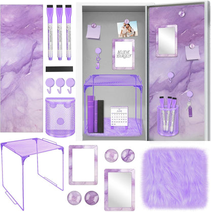 Magnetic Locker Marble Accessories Kit Pale Yellow Back to School Essentials Locker Organizer Supplies Include Mirror Whiteboard Pen Shelf Magnet Magnetic Buckle Back to School Essentials