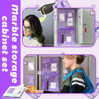 Magnetic Locker Marble Accessories Kit Pale Yellow Back to School Essentials Locker Organizer Supplies Include Mirror Whiteboard Pen Shelf Magnet Magnetic Buckle Back to School Essentials