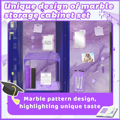 Magnetic Locker Marble Accessories Kit Pale Yellow Back to School Essentials Locker Organizer Supplies Include Mirror Whiteboard Pen Shelf Magnet Magnetic Buckle Back to School Essentials