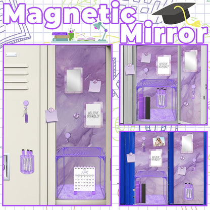 Magnetic Locker Marble Accessories Kit Pale Yellow Back to School Essentials Locker Organizer Supplies Include Mirror Whiteboard Pen Shelf Magnet Magnetic Buckle Back to School Essentials