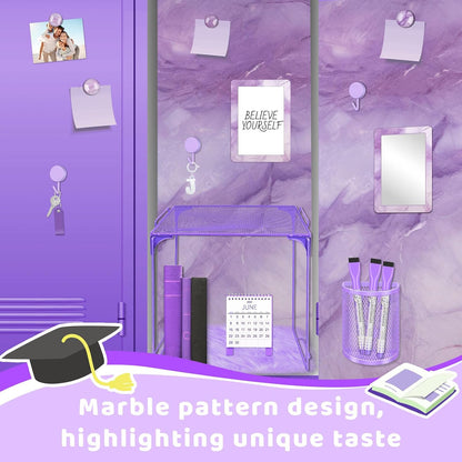 Magnetic Locker Marble Accessories Kit Pale Yellow Back to School Essentials Locker Organizer Supplies Include Mirror Whiteboard Pen Shelf Magnet Magnetic Buckle Back to School Essentials