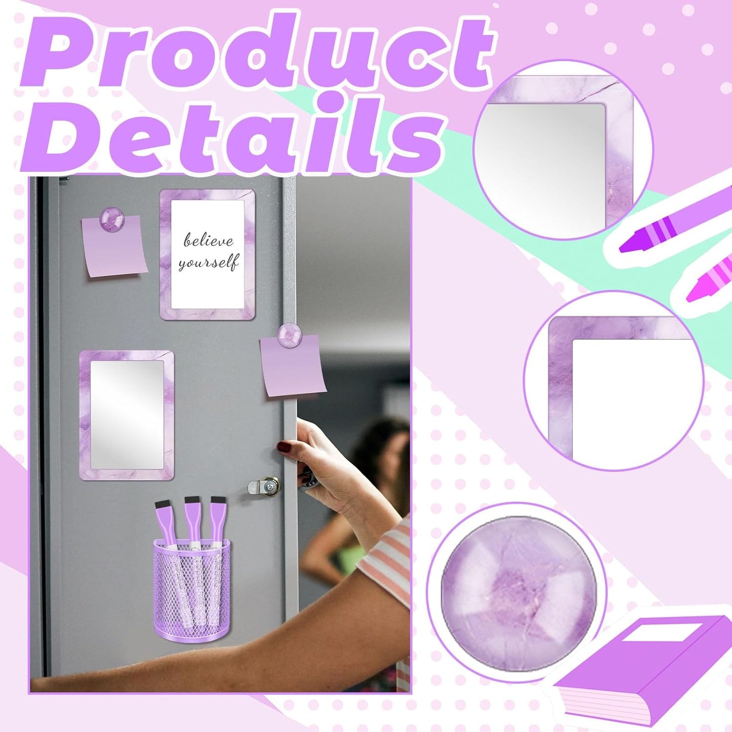 Magnetic Locker Marble Accessories Kit Pale Yellow Back to School Essentials Locker Organizer Supplies Include Mirror Whiteboard Pen Shelf Magnet Magnetic Buckle Back to School Essentials