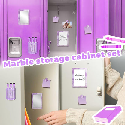 Magnetic Locker Marble Accessories Kit Pale Yellow Back to School Essentials Locker Organizer Supplies Include Mirror Whiteboard Pen Shelf Magnet Magnetic Buckle Back to School Essentials