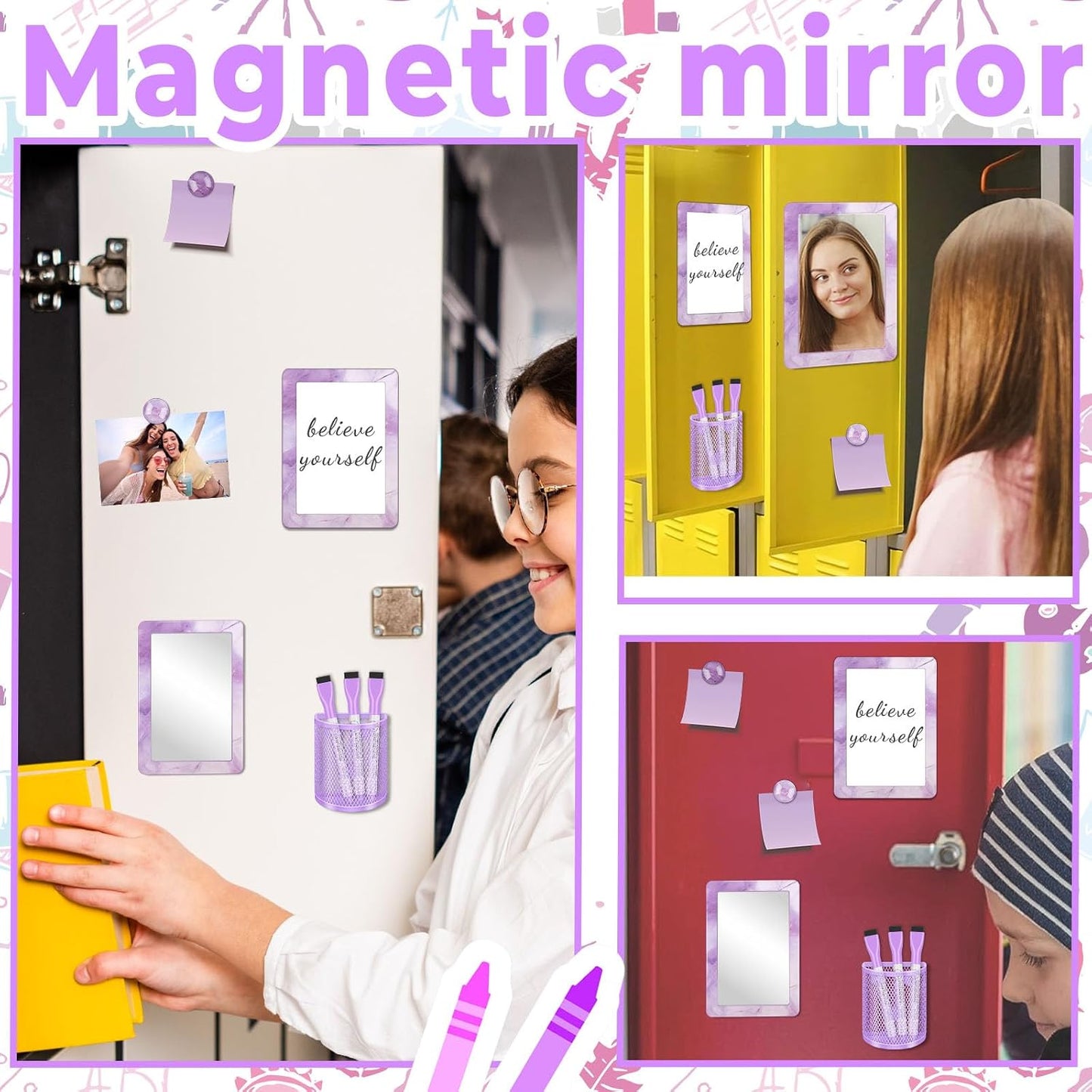 Magnetic Locker Marble Accessories Kit Pale Yellow Back to School Essentials Locker Organizer Supplies Include Mirror Whiteboard Pen Shelf Magnet Magnetic Buckle Back to School Essentials