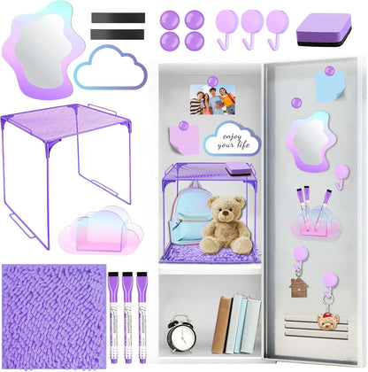 Magnetic Locker Marble Accessories Kit Pale Yellow Back to School Essentials Locker Organizer Supplies Include Mirror Whiteboard Pen Shelf Magnet Magnetic Buckle Back to School Essentials