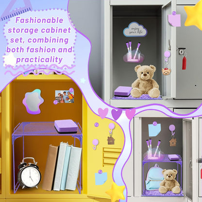 Magnetic Locker Marble Accessories Kit Pale Yellow Back to School Essentials Locker Organizer Supplies Include Mirror Whiteboard Pen Shelf Magnet Magnetic Buckle Back to School Essentials