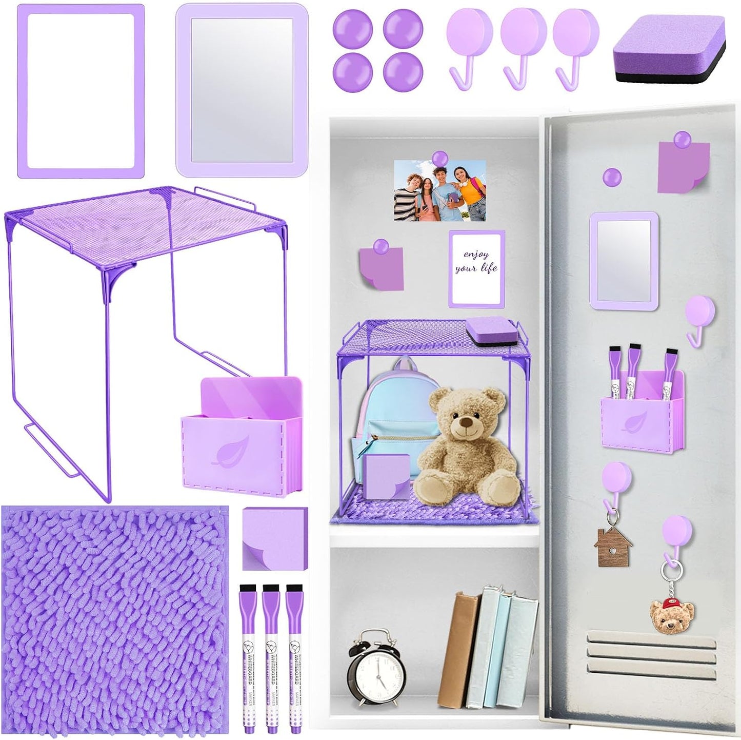 Magnetic Locker Marble Accessories Kit Pale Yellow Back to School Essentials Locker Organizer Supplies Include Mirror Whiteboard Pen Shelf Magnet Magnetic Buckle Back to School Essentials