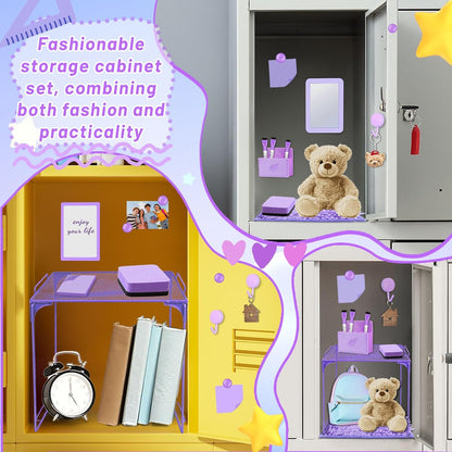 Magnetic Locker Marble Accessories Kit Pale Yellow Back to School Essentials Locker Organizer Supplies Include Mirror Whiteboard Pen Shelf Magnet Magnetic Buckle Back to School Essentials