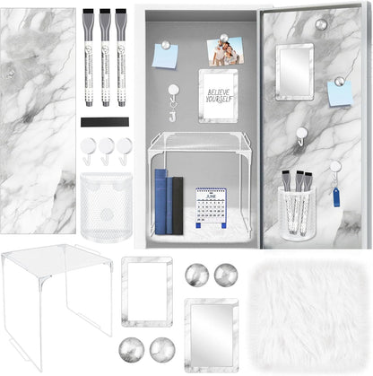 Magnetic Locker Marble Accessories Kit Pale Yellow Back to School Essentials Locker Organizer Supplies Include Mirror Whiteboard Pen Shelf Magnet Magnetic Buckle Back to School Essentials