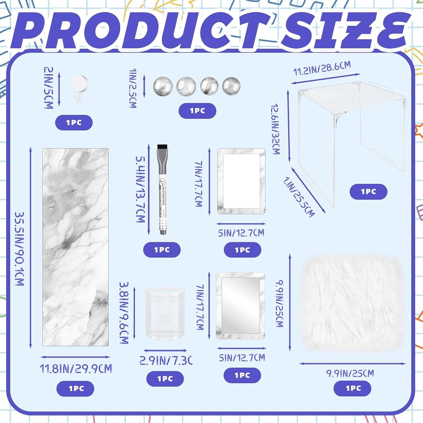 Magnetic Locker Marble Accessories Kit Pale Yellow Back to School Essentials Locker Organizer Supplies Include Mirror Whiteboard Pen Shelf Magnet Magnetic Buckle Back to School Essentials