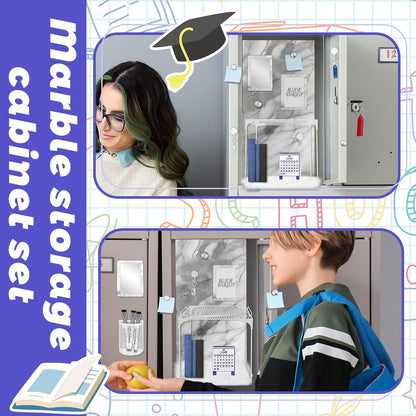 Magnetic Locker Marble Accessories Kit Pale Yellow Back to School Essentials Locker Organizer Supplies Include Mirror Whiteboard Pen Shelf Magnet Magnetic Buckle Back to School Essentials