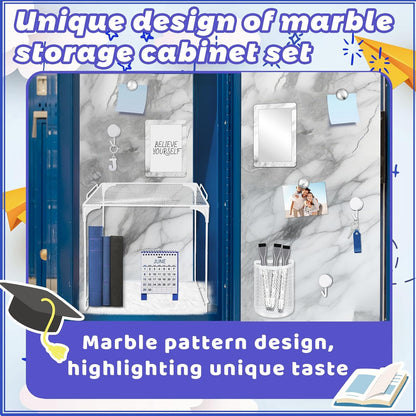 Magnetic Locker Marble Accessories Kit Pale Yellow Back to School Essentials Locker Organizer Supplies Include Mirror Whiteboard Pen Shelf Magnet Magnetic Buckle Back to School Essentials