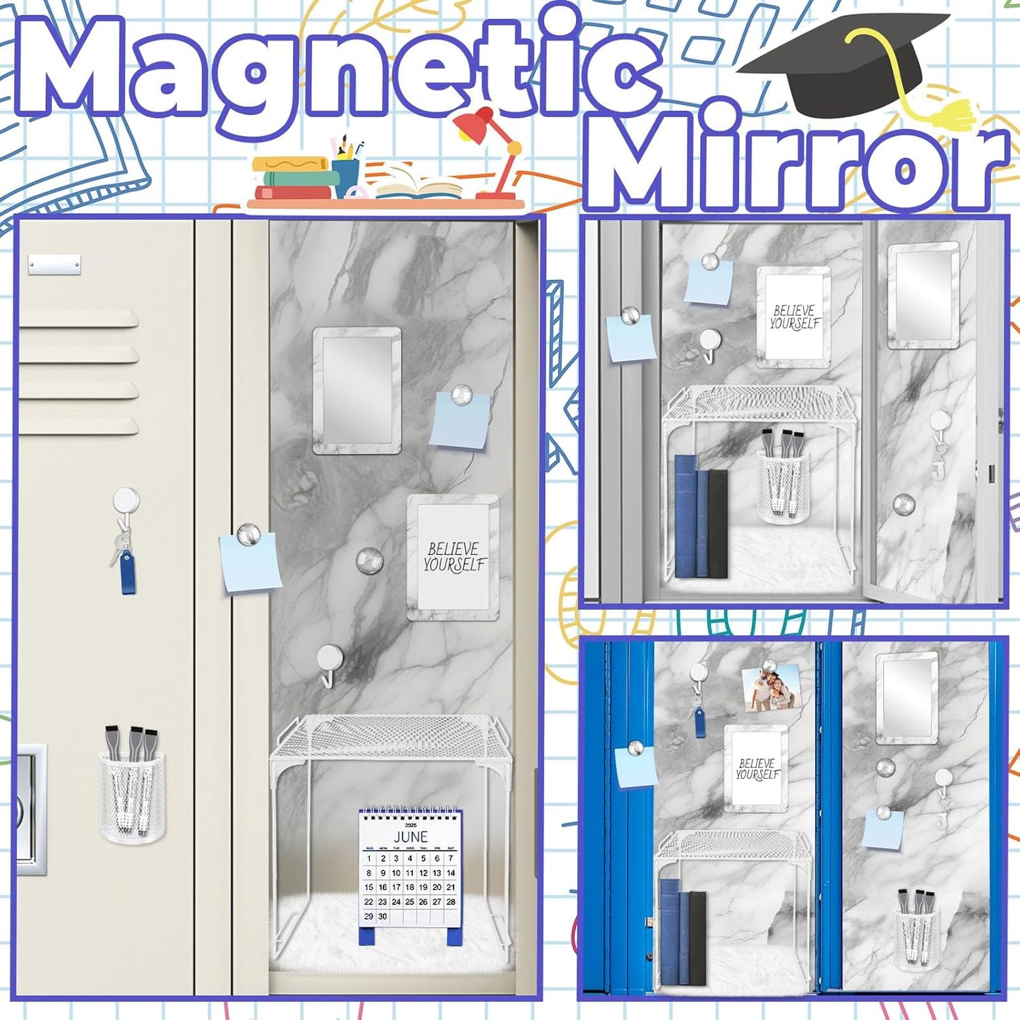Magnetic Locker Marble Accessories Kit Pale Yellow Back to School Essentials Locker Organizer Supplies Include Mirror Whiteboard Pen Shelf Magnet Magnetic Buckle Back to School Essentials
