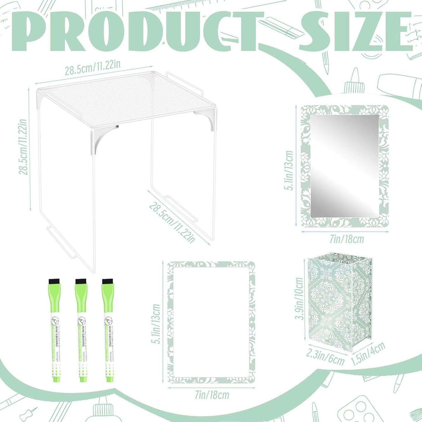 Magnetic Locker Marble Accessories Kit Pale Yellow Back to School Essentials Locker Organizer Supplies Include Mirror Whiteboard Pen Shelf Magnet Magnetic Buckle Back to School Essentials