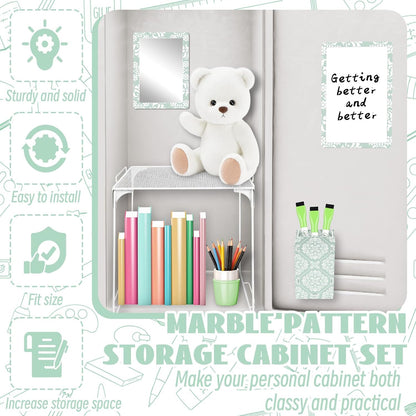Magnetic Locker Marble Accessories Kit Pale Yellow Back to School Essentials Locker Organizer Supplies Include Mirror Whiteboard Pen Shelf Magnet Magnetic Buckle Back to School Essentials