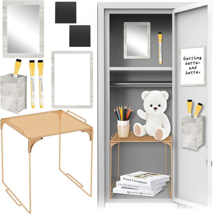 Magnetic Locker Marble Accessories Kit Pale Yellow Back to School Essentials Locker Organizer Supplies Include Mirror Whiteboard Pen Shelf Magnet Magnetic Buckle Back to School Essentials