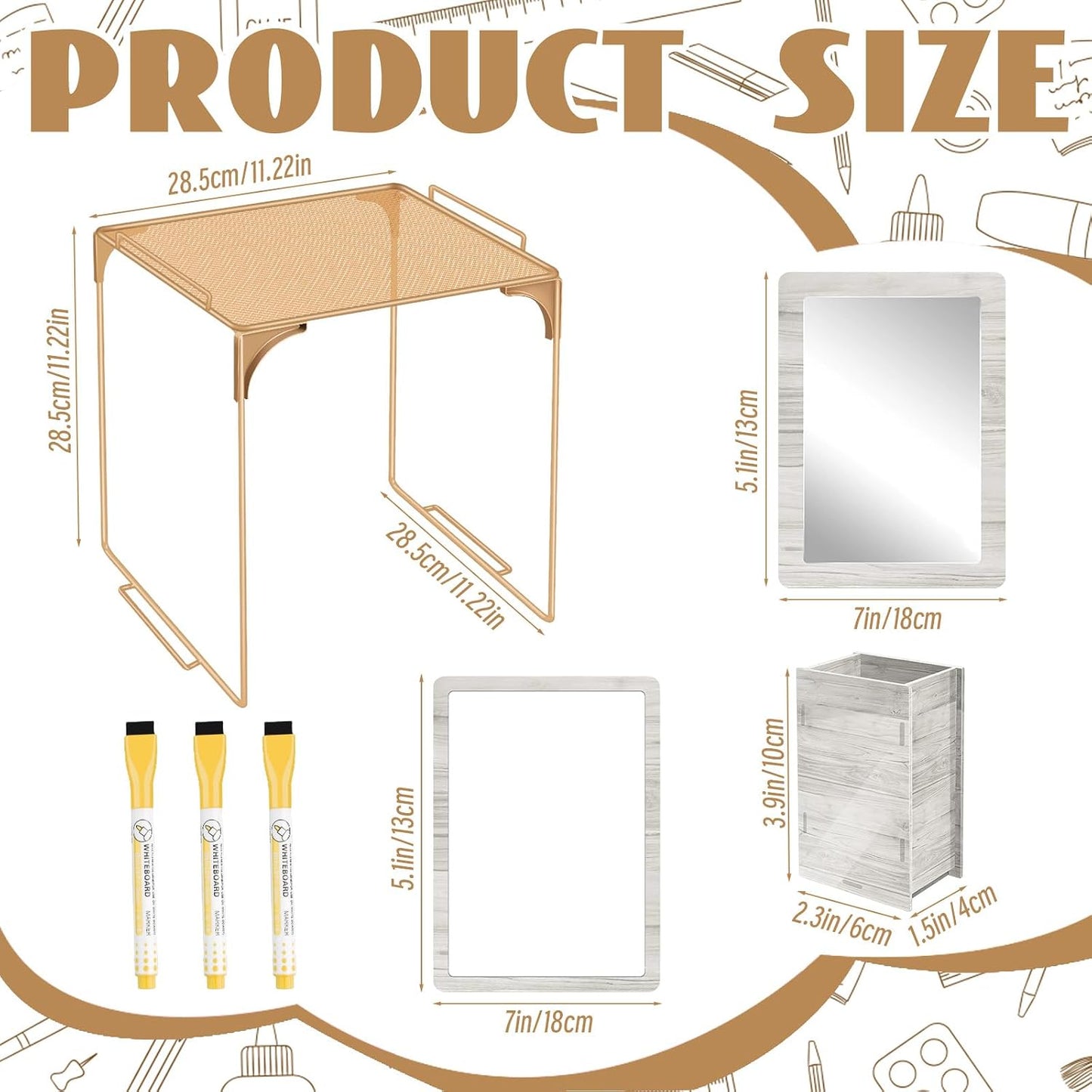 Magnetic Locker Marble Accessories Kit Pale Yellow Back to School Essentials Locker Organizer Supplies Include Mirror Whiteboard Pen Shelf Magnet Magnetic Buckle Back to School Essentials
