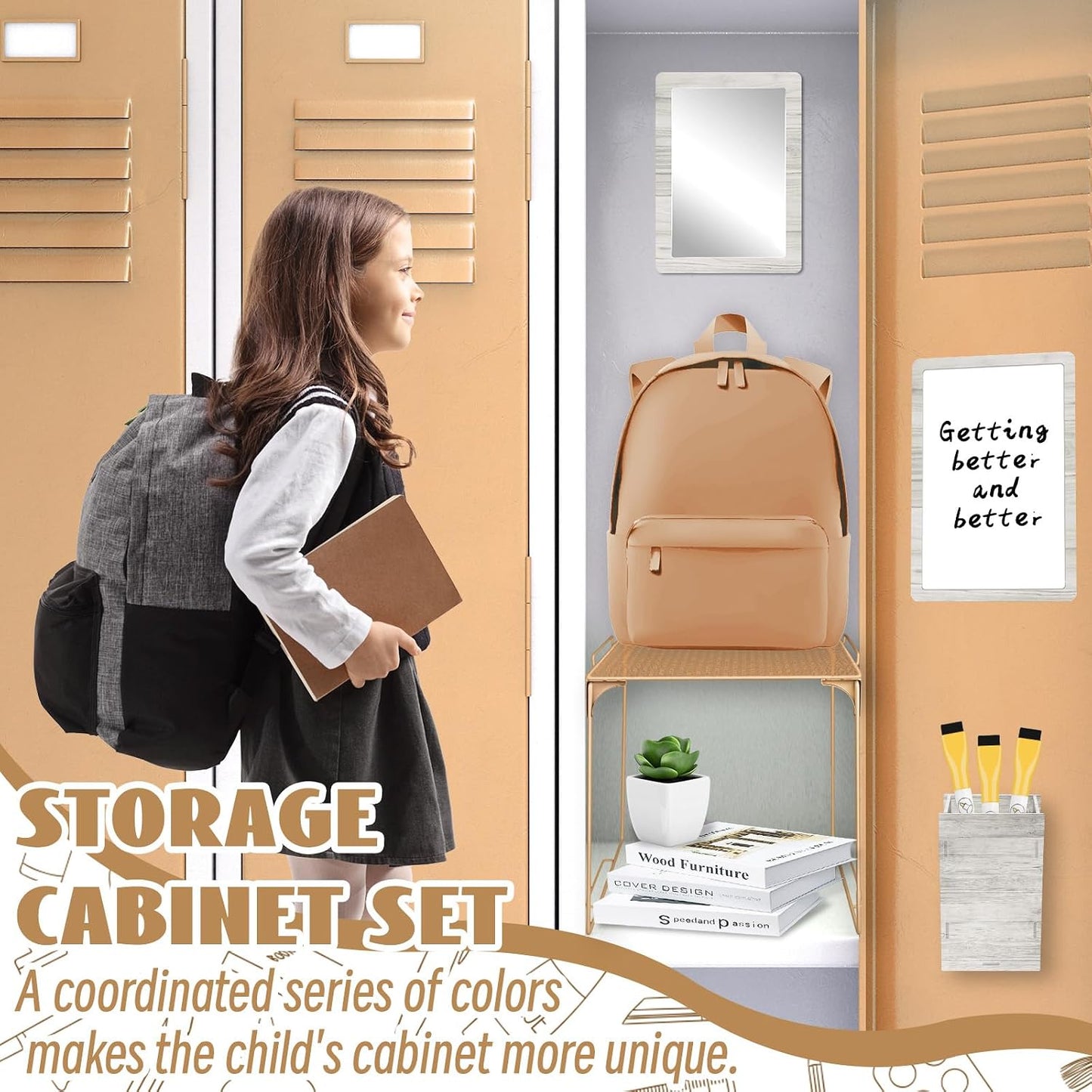 Magnetic Locker Marble Accessories Kit Pale Yellow Back to School Essentials Locker Organizer Supplies Include Mirror Whiteboard Pen Shelf Magnet Magnetic Buckle Back to School Essentials