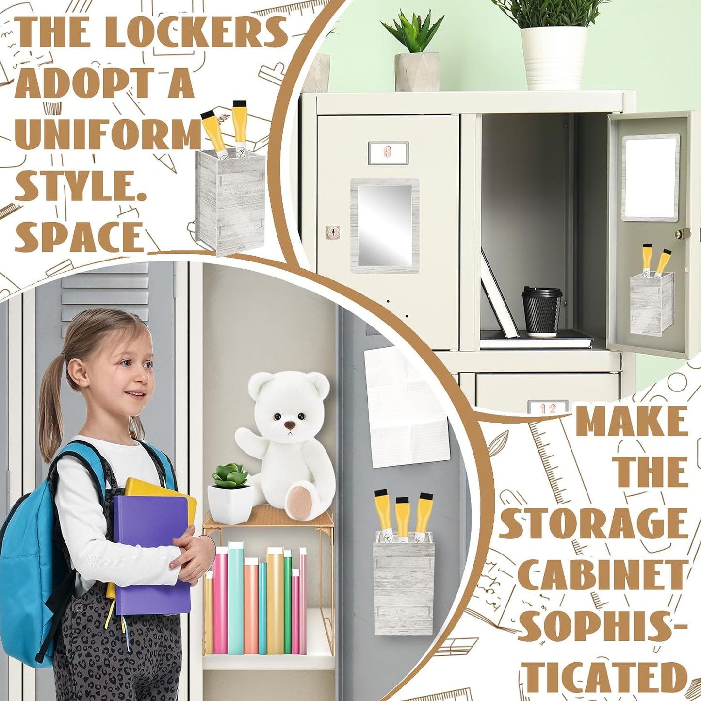 Magnetic Locker Marble Accessories Kit Pale Yellow Back to School Essentials Locker Organizer Supplies Include Mirror Whiteboard Pen Shelf Magnet Magnetic Buckle Back to School Essentials