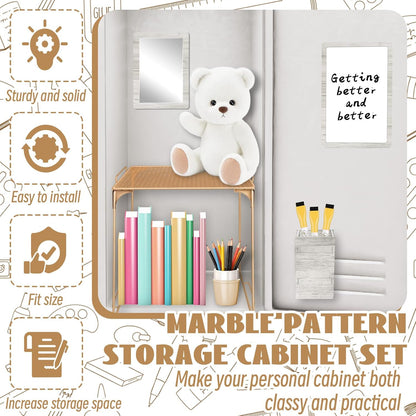 Magnetic Locker Marble Accessories Kit Pale Yellow Back to School Essentials Locker Organizer Supplies Include Mirror Whiteboard Pen Shelf Magnet Magnetic Buckle Back to School Essentials